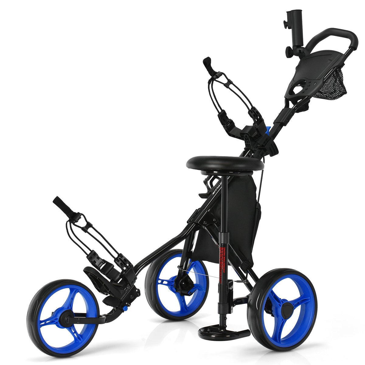 3 Wheels Folding Golf Push Cart with Seat Scoreboard and Adjustable Handle - Golf Supply HQ