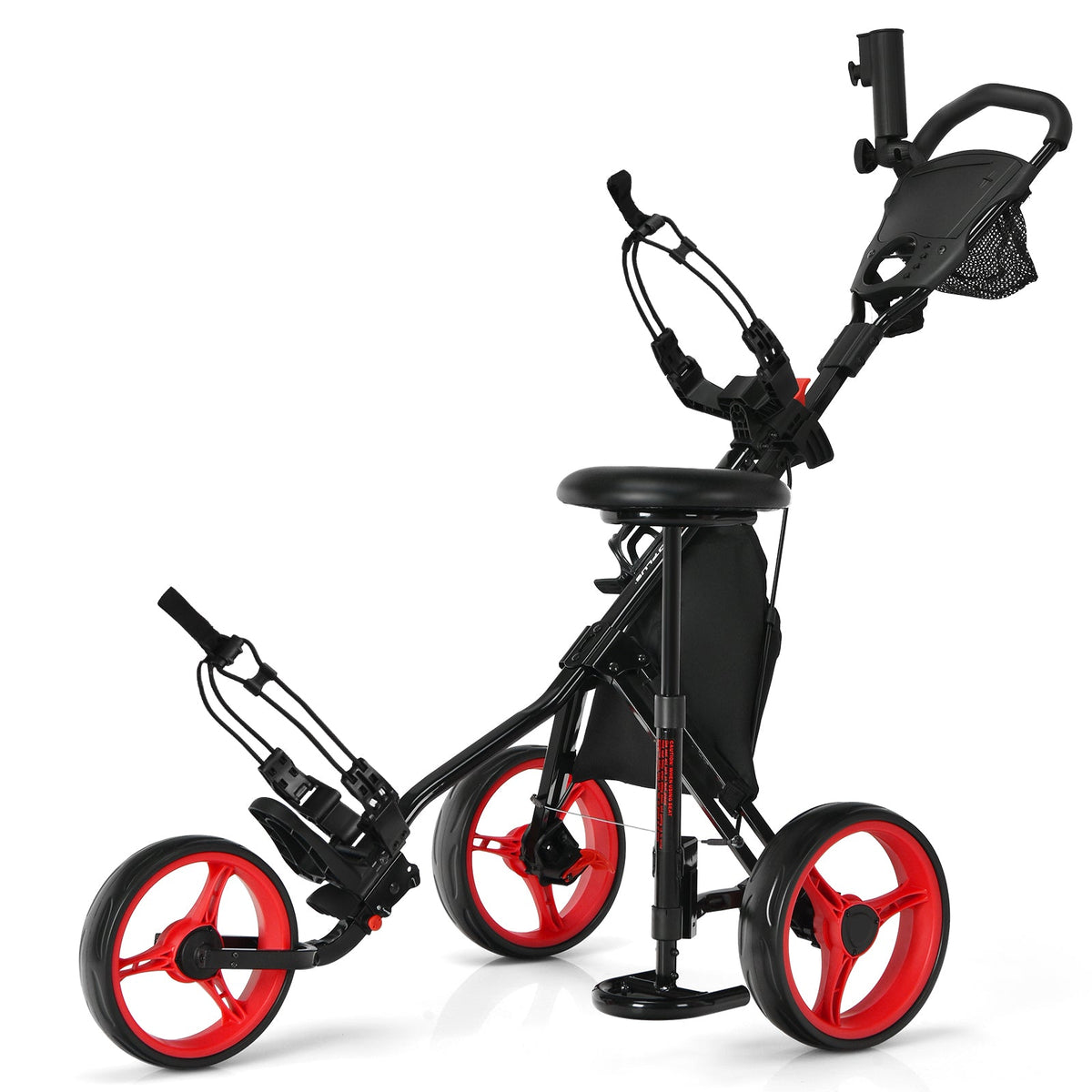 3 Wheels Folding Golf Push Cart with Seat Scoreboard and Adjustable Handle - Golf Supply HQ