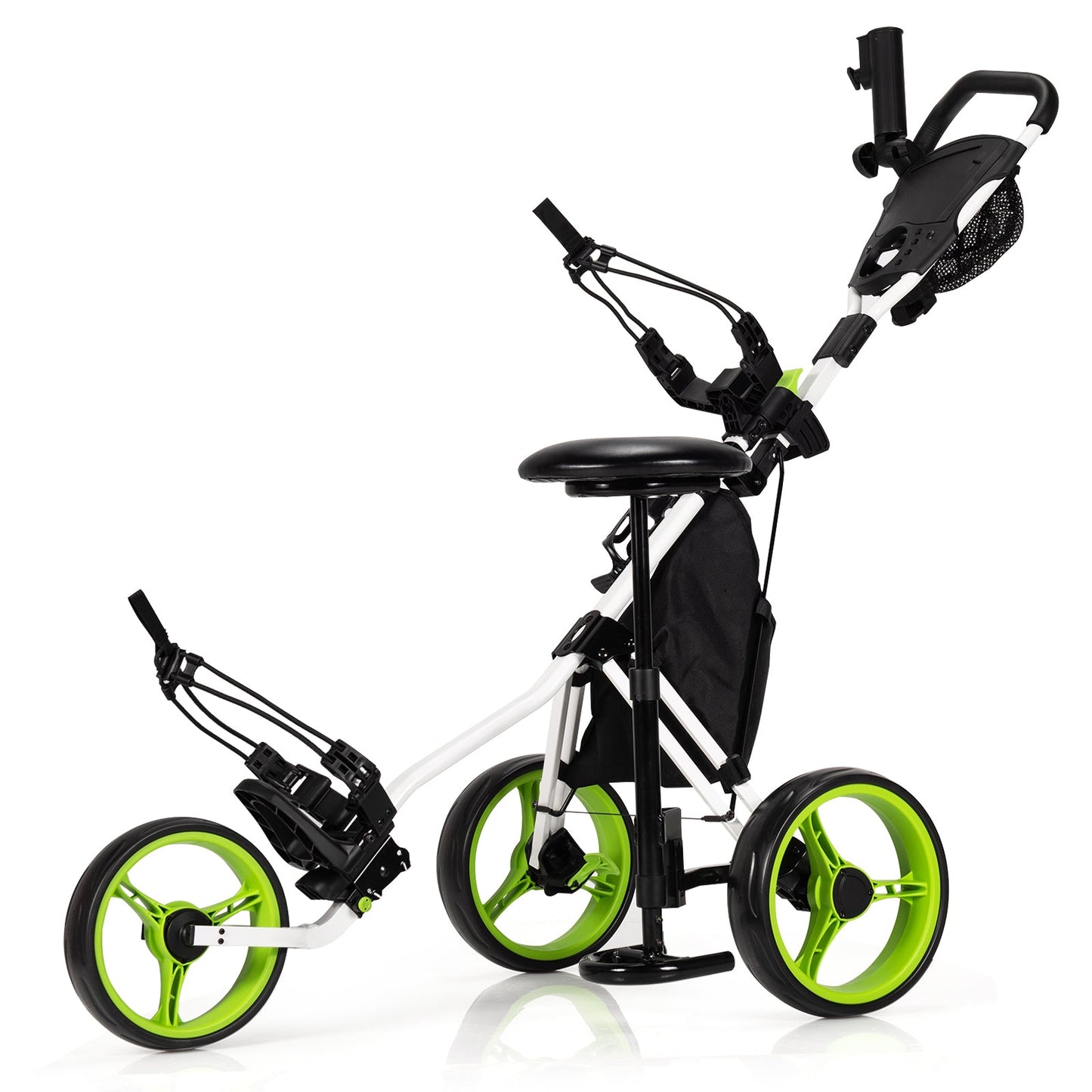 3 Wheels Folding Golf Push Cart with Seat Scoreboard and Adjustable Handle