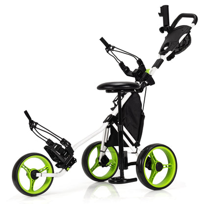 3 Wheels Folding Golf Push Cart with Seat Scoreboard and Adjustable Handle