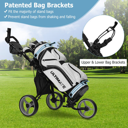3 Wheels Folding Golf Push Cart with Seat Scoreboard and Adjustable Handle