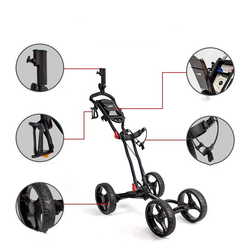 Golf Course Cart Four Wheel Aluminum Alloy Foldable With Umbrella Rack - Golf Supply HQ
