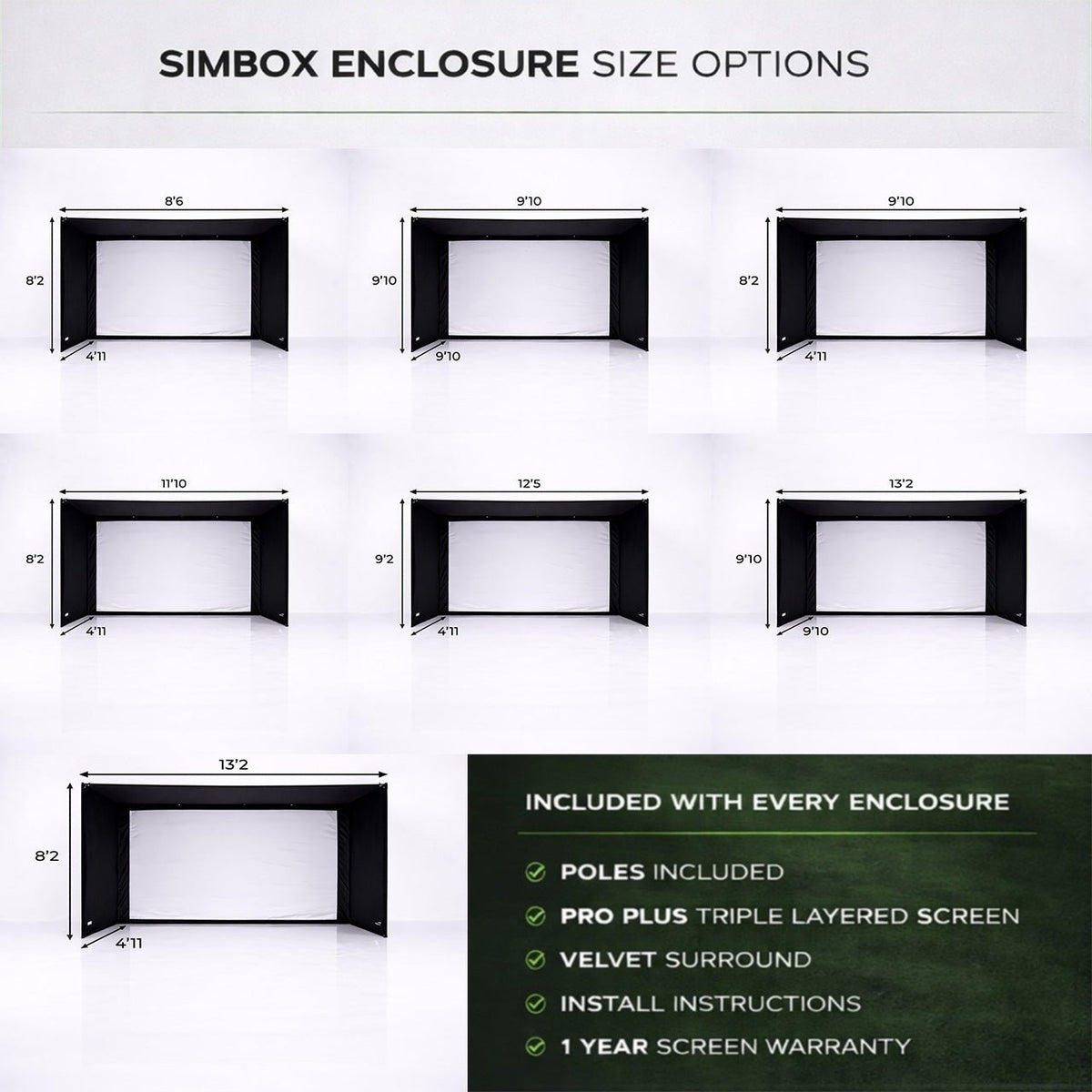 SimBox Golf Simulator Enclosure - 7 sizes, Pro + Impact Screen and Frame INCLUDES FREE SIDE BARRIERS - Golf Supply HQ