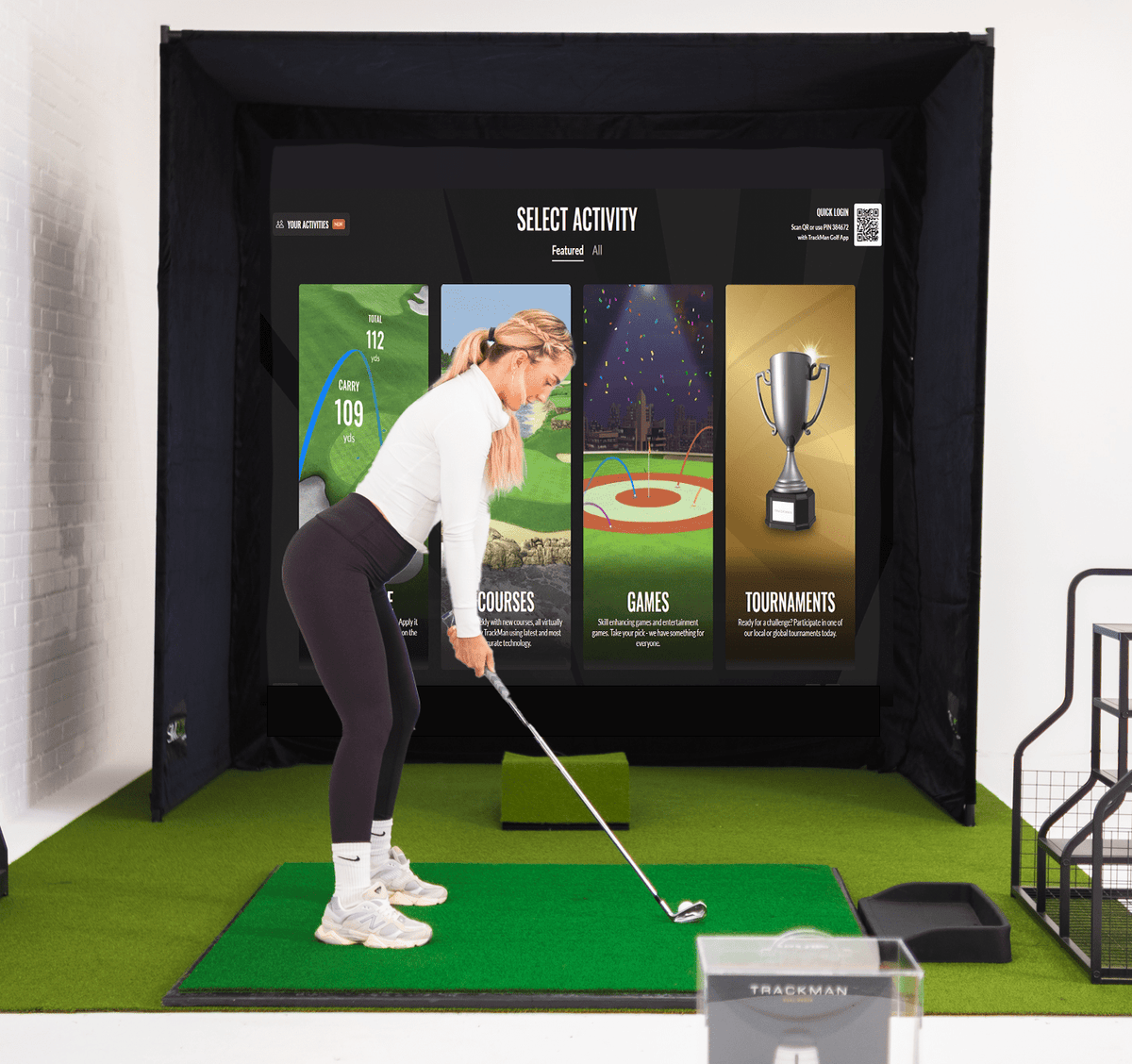 SimBox Golf Simulator Enclosure - 7 sizes, Pro + Impact Screen and Frame INCLUDES FREE SIDE BARRIERS - Golf Supply HQ