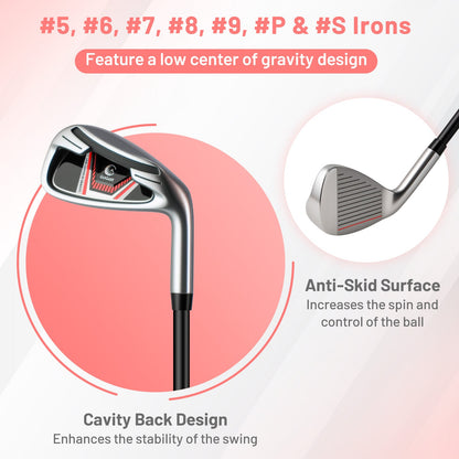 Women's Complete Golf Clubs and Bag Set with Headcovers and Putter-Red - Golf Supply HQ