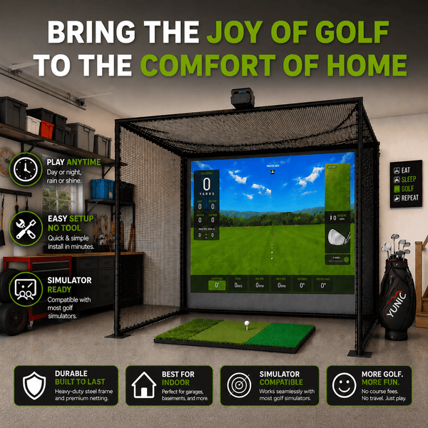 YUNIC Golf Driving Cage with Metal Frame and Simulator Impact Screen
