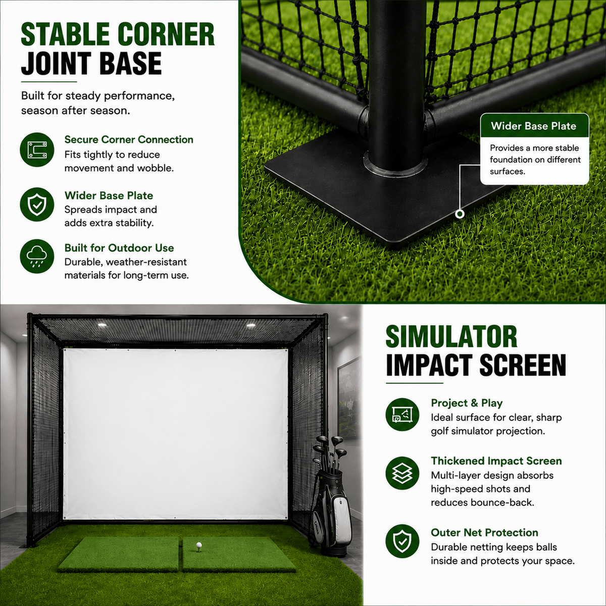 YUNIC Golf Driving Cage with Metal Frame and Simulator Impact Screen - Golf Supply HQ