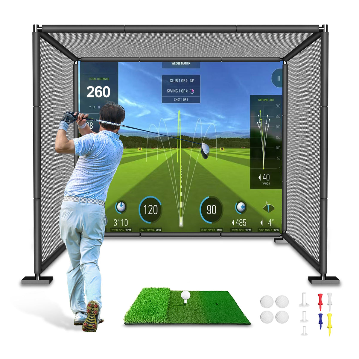 YUNIC Golf Driving Cage with Metal Frame and Simulator Impact Screen - Golf Supply HQ