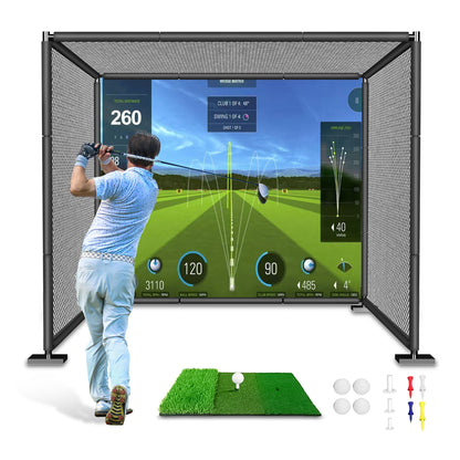 YUNIC Golf Driving Cage with Metal Frame and Simulator Impact Screen - Golf Supply HQ
